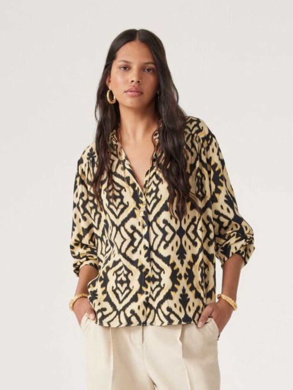 ba&sh Land Shirt in Yellow Ikat